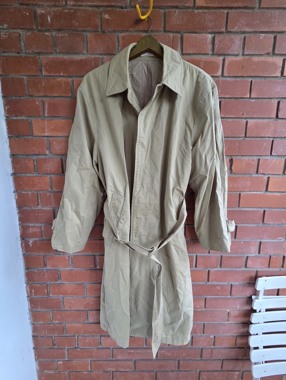 Vintage Yves Saint Laurent Diffusion Hommes Trench Coat - Khaki Beige, Men's Lar